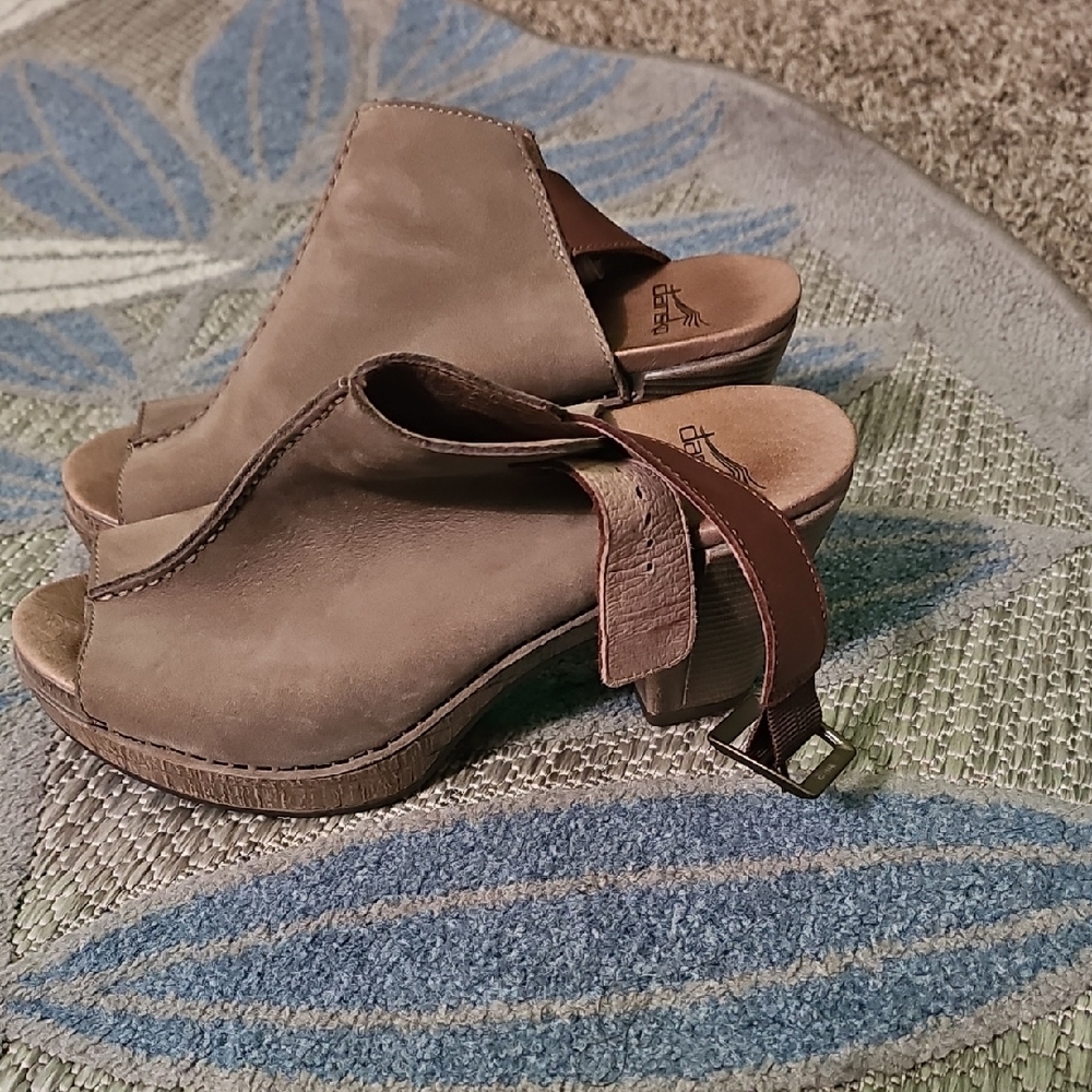 Dansko Suede Brown and Tan Mules